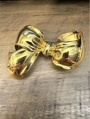 Vintage Monet Large Gold Tone Ribbon Bow Brooch 3.25" Pin